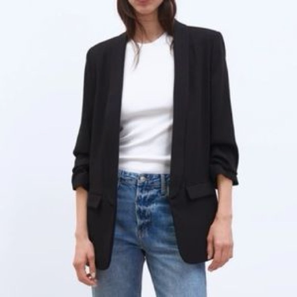 Zara Jackets & Blazers - Zara Black Open Front Cinched 3/4 Sleeve Blazer
